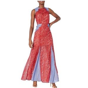 BCBGMAXAZRIA Marlyn Woven Red & Purple Lace Gown Formal Dress Size 8